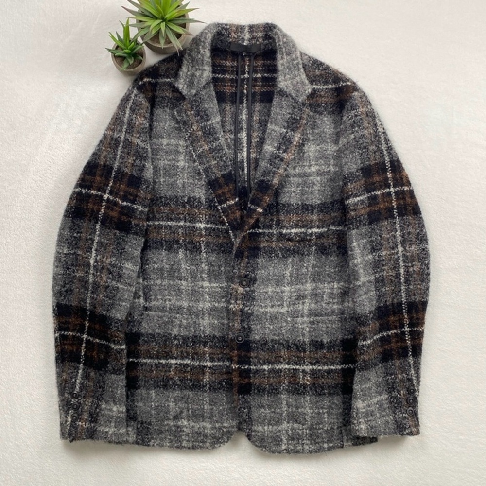 Zara Studio Man Collection Limited Edition Wool Blend Nubby Boucle Blazer (Gray)